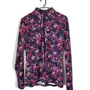 Vibrant Floral Performance Top  Thumbholes + Zip Front